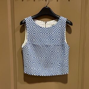 Alice + Olivia Blue and White Geometric Crop Top